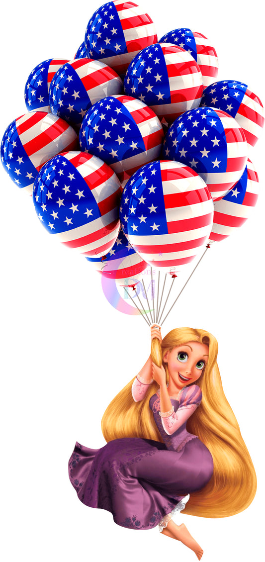 Fourth of July DTF - happy 4th of July rapunzel holding balloons (Copy)