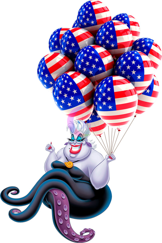 Fourth of July DTF - happy 4th of July Ursula holding balloons