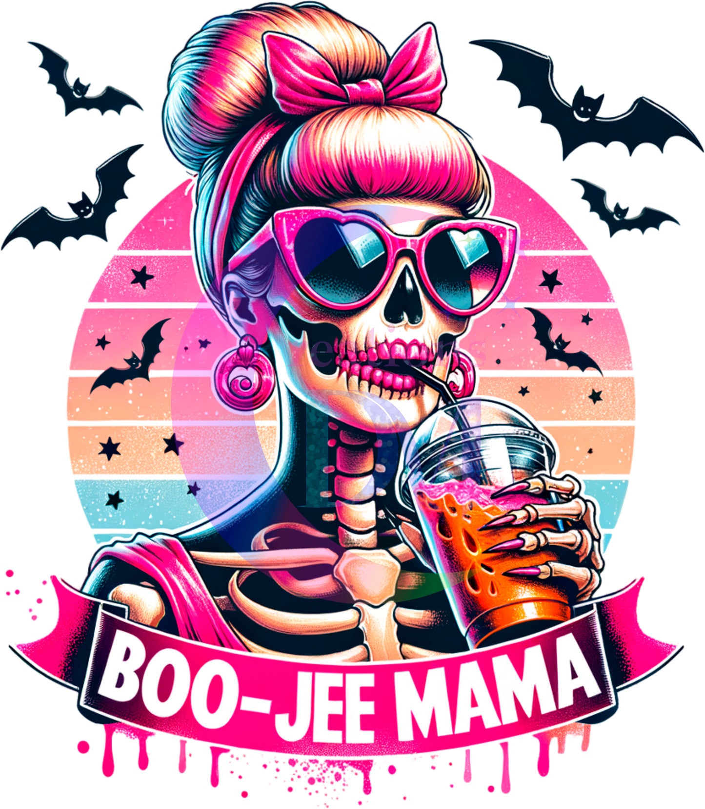 halloween DTF - boo-jee mama - pink and bats