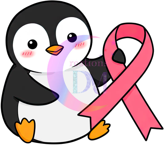 breast cancer awareness month -baby Pinguin with pink ribbon