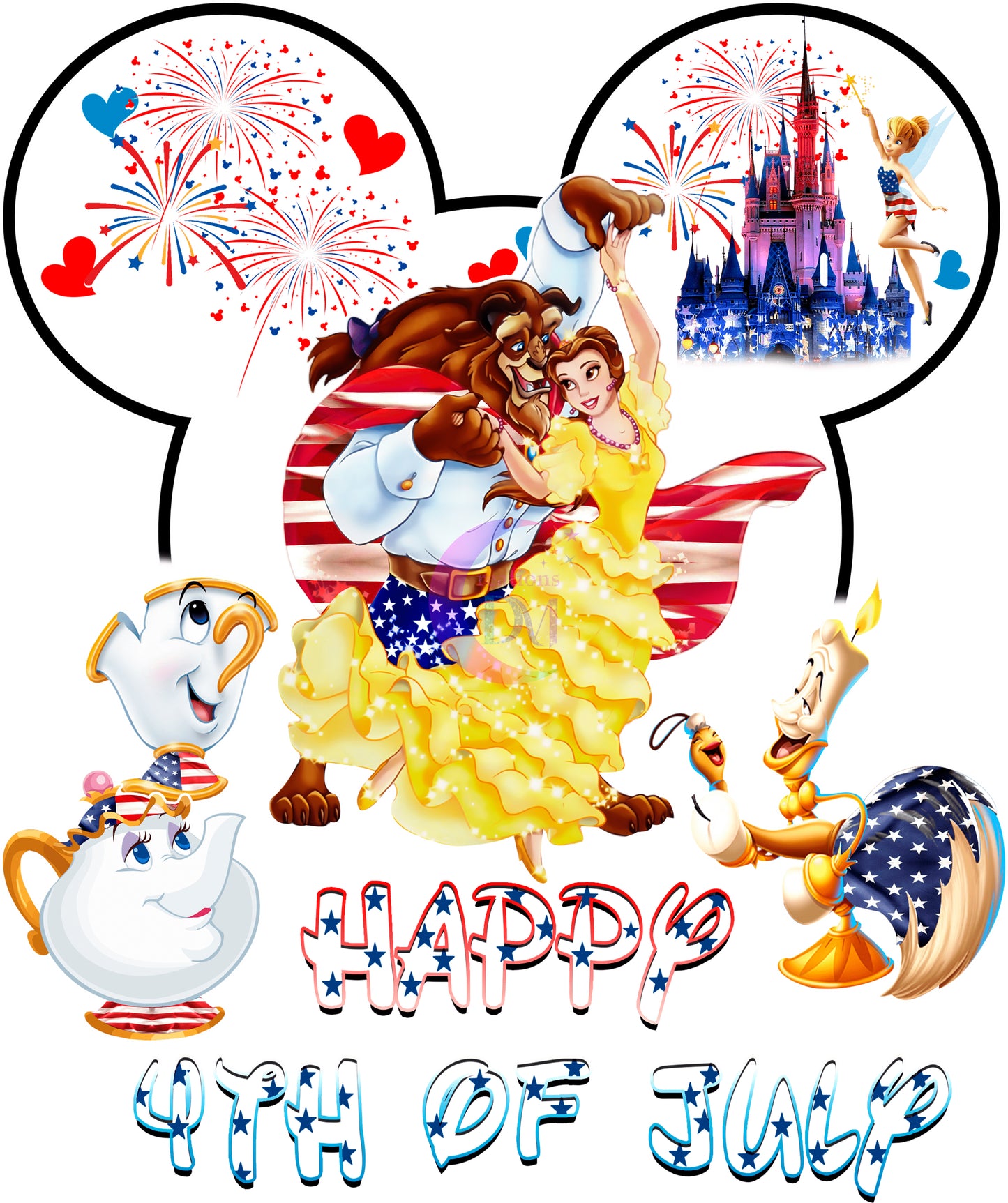 Fourth of July DTF - happy 4th of July beauty and the beast