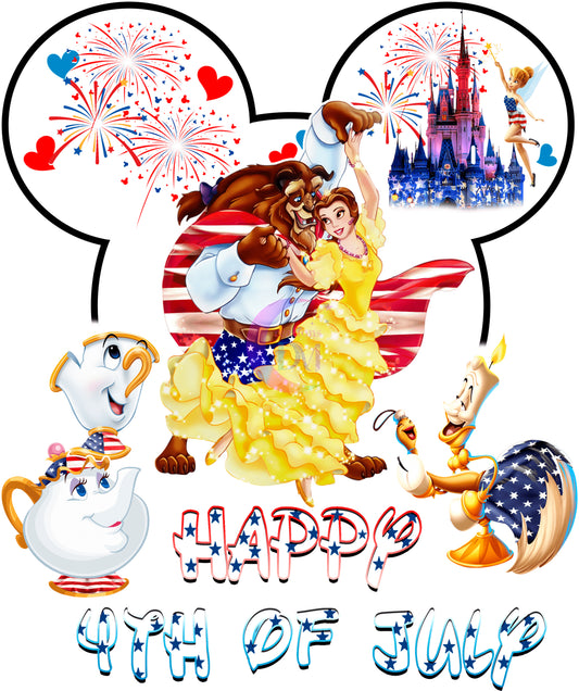 Fourth of July DTF - happy 4th of July beauty and the beast