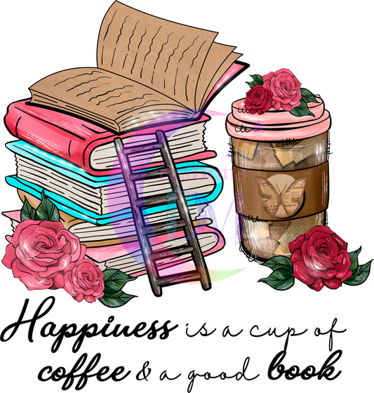 Valentines DTF - happiness is a cup of coffee and a good book