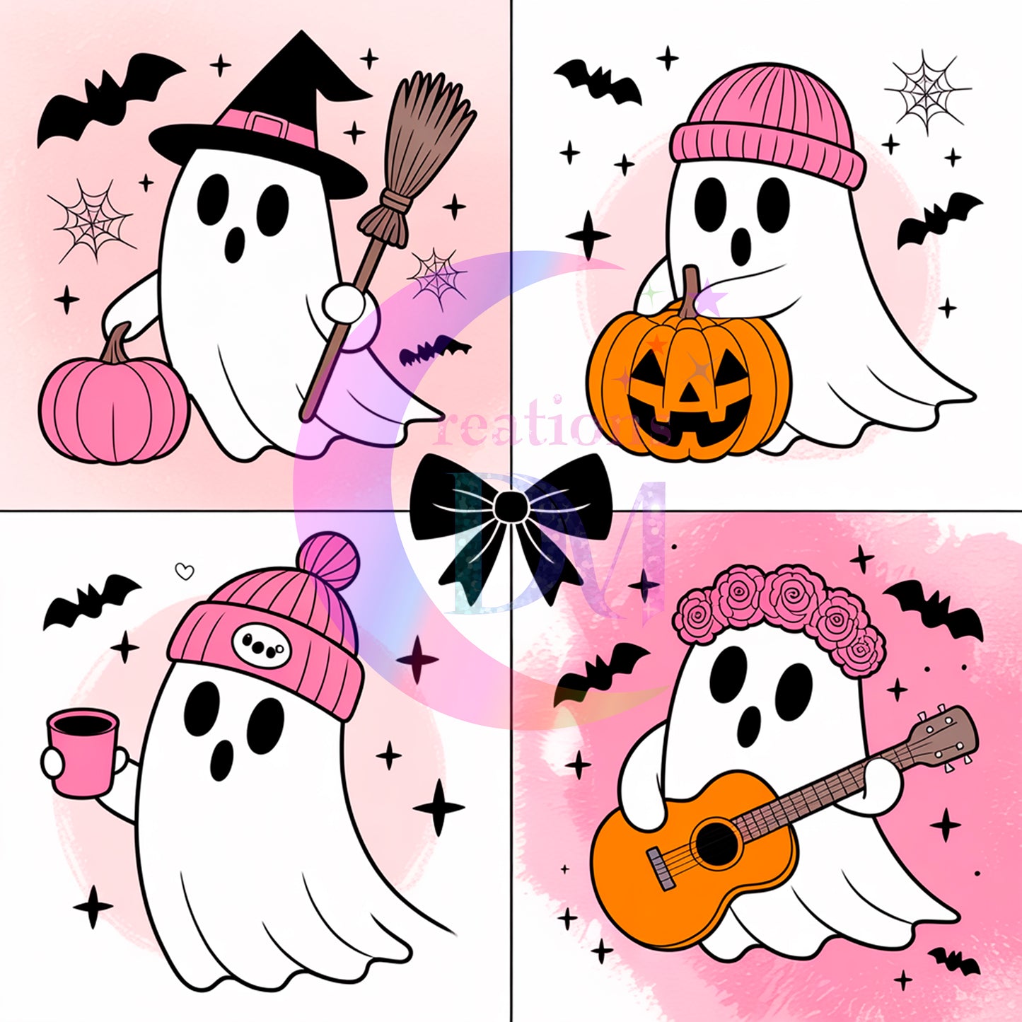 halloween DTF - pink boo squares