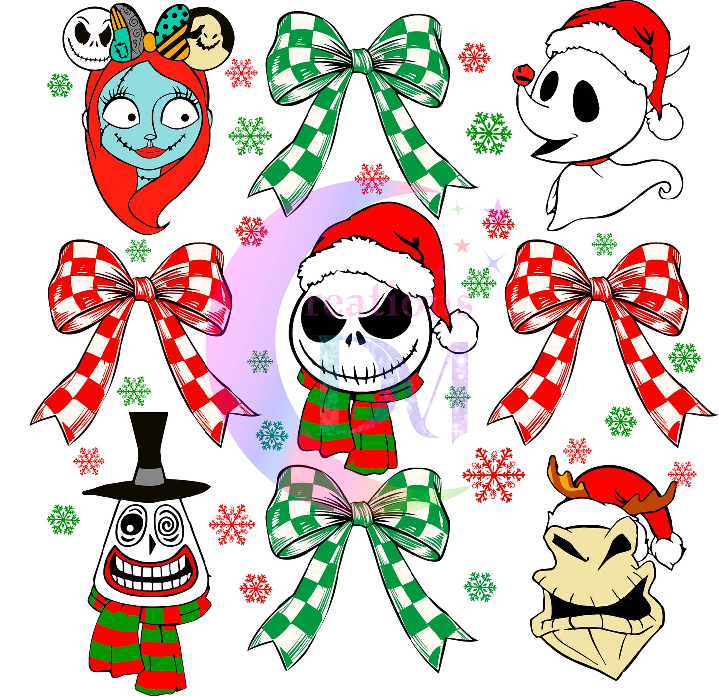 Christmas DTF - nightmare before christmas checkered bow with characters
