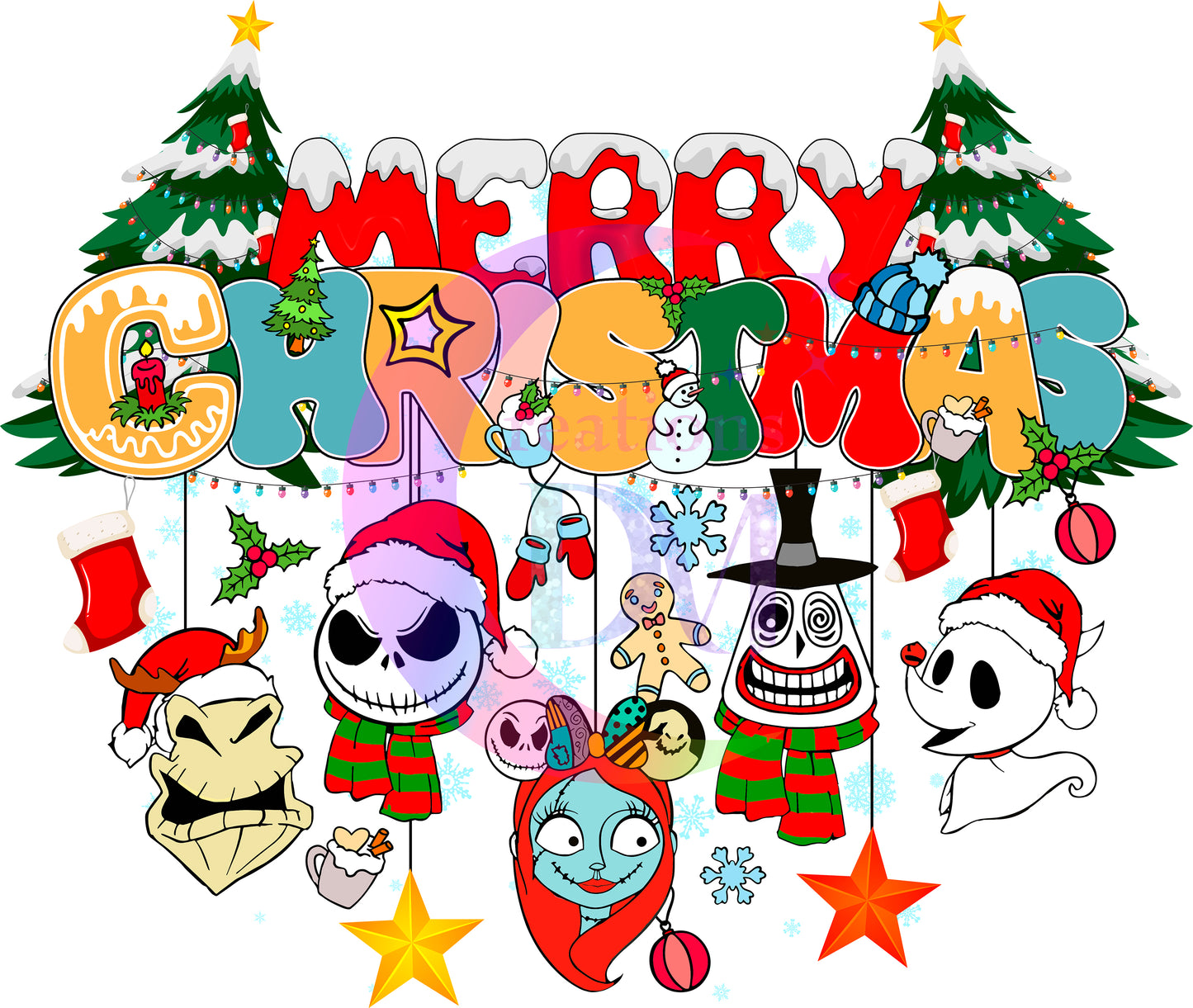 Christmas DTF - nightmare before christmas merry christmas with trees