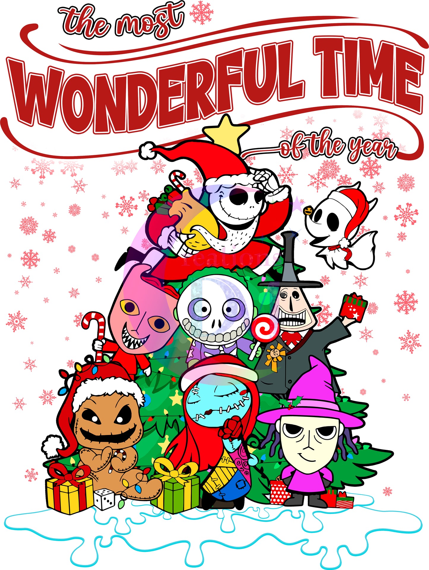 Christmas DTF - nightmare before christmas its the most wonderful time of the year tree with characters