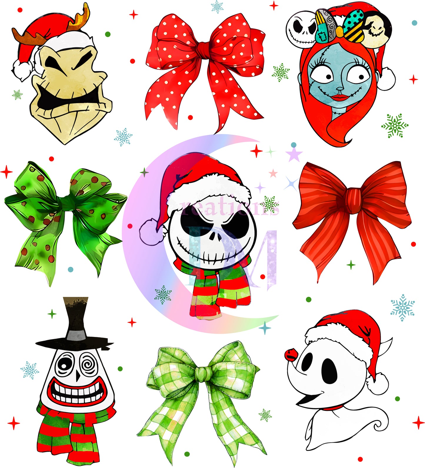 Christmas DTF - nightmare before christmas bows and jack characters