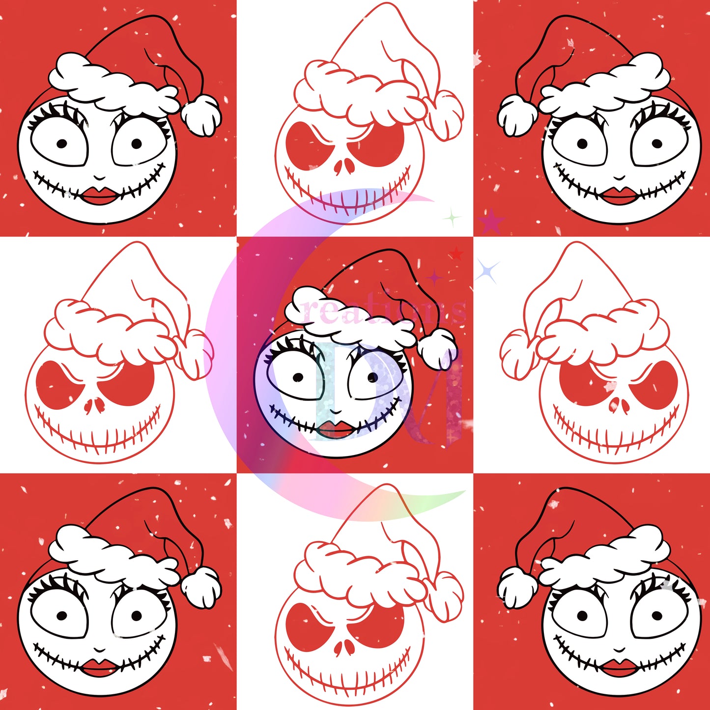 Christmas DTF - nightmare before christmas red & white square