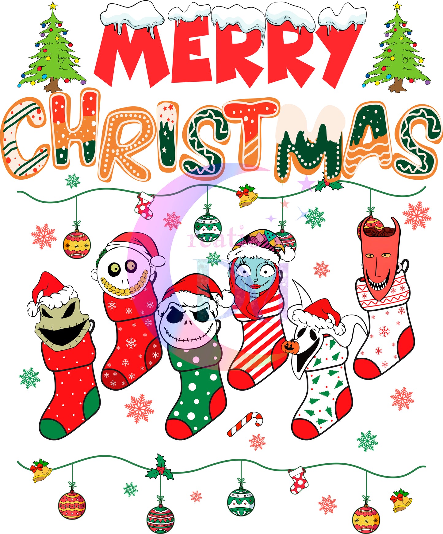 Christmas DTF - nightmare before christmas merry christmas socks