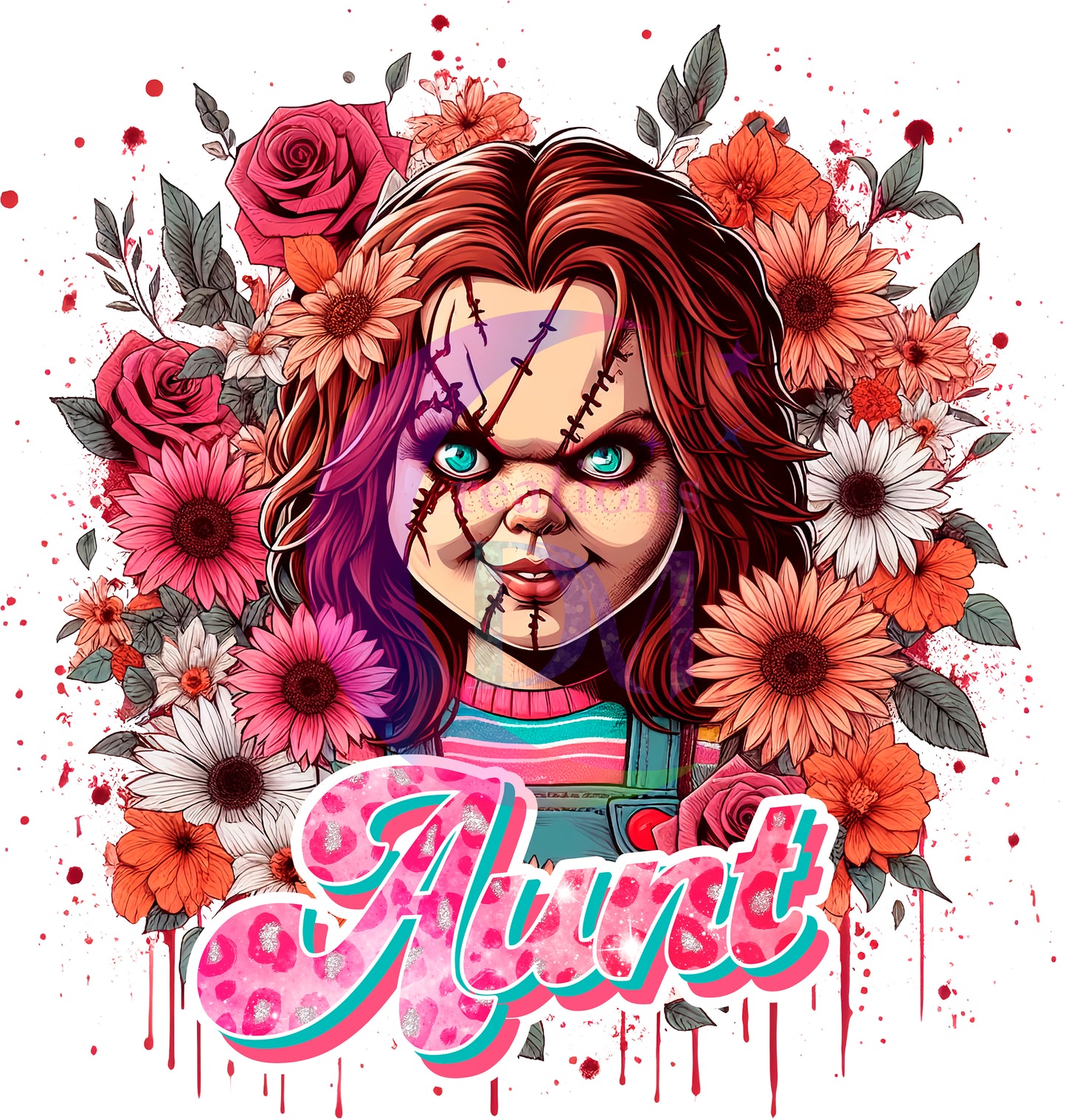 Mother's Day DTF personalization - Chucky "AUNT" flowers personalize add baby name