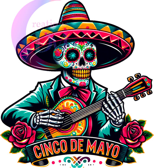 cinco de mayo DTF - skelleton holding a guitar