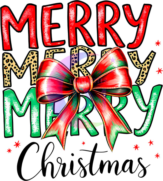 Christmas DTF - Merry x3 , red leopard and green - christmas