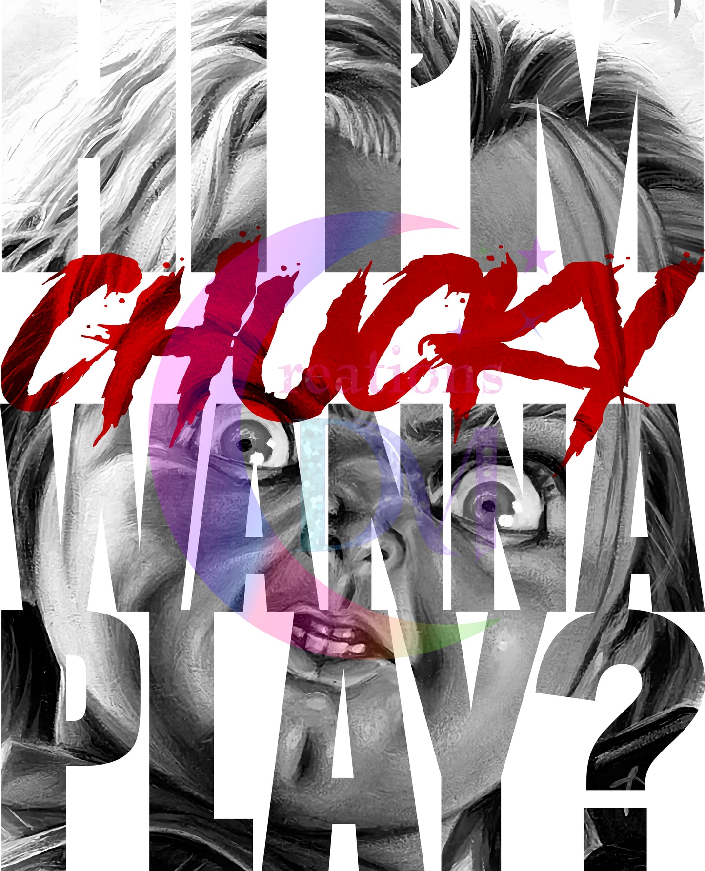 halloween DTF - hi im Chucky wanna play red & grey