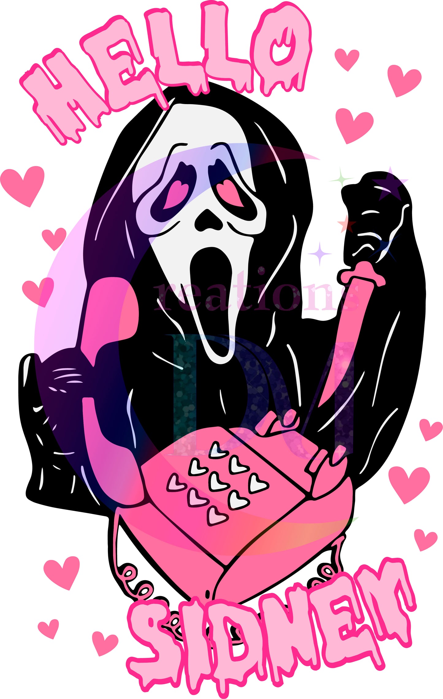 halloween DTF - hello Sidney pink phone