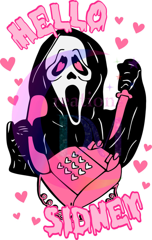 halloween DTF - hello Sidney pink phone