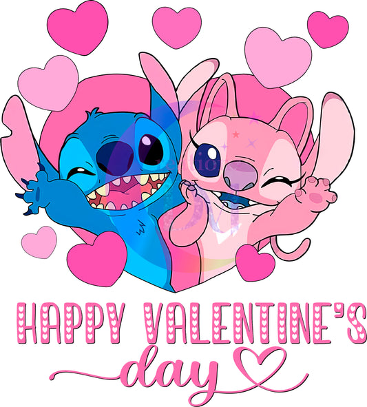 Valentines DTF - happy valentines day , stitch and angel