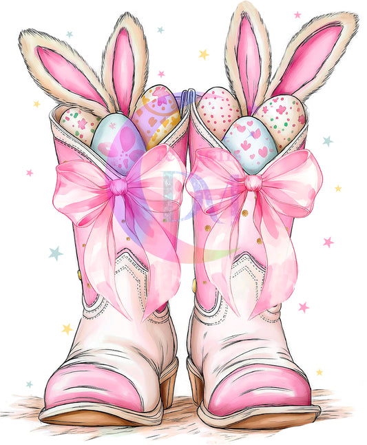 Easter - 2 pink boot , bunny ears with eggs and bows