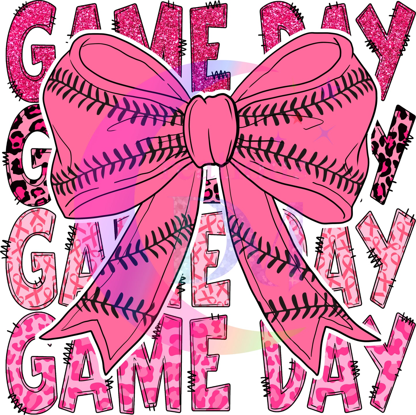 breast cancer awareness month - game day pink bow with baseball lining