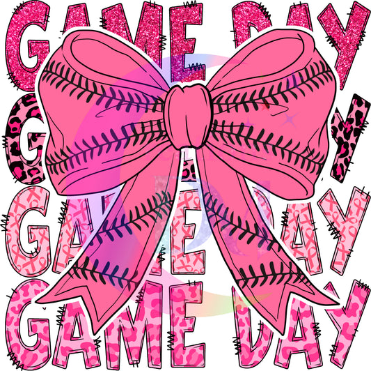 breast cancer awareness month - game day pink bow with baseball lining