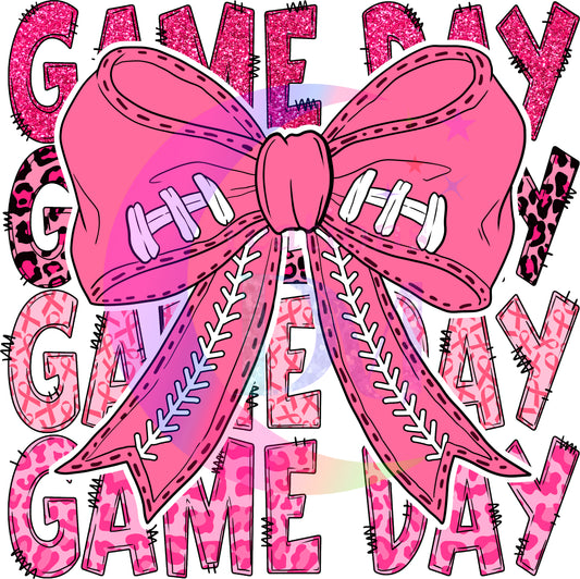 breast cancer awareness month -game day , pink bow with football lining