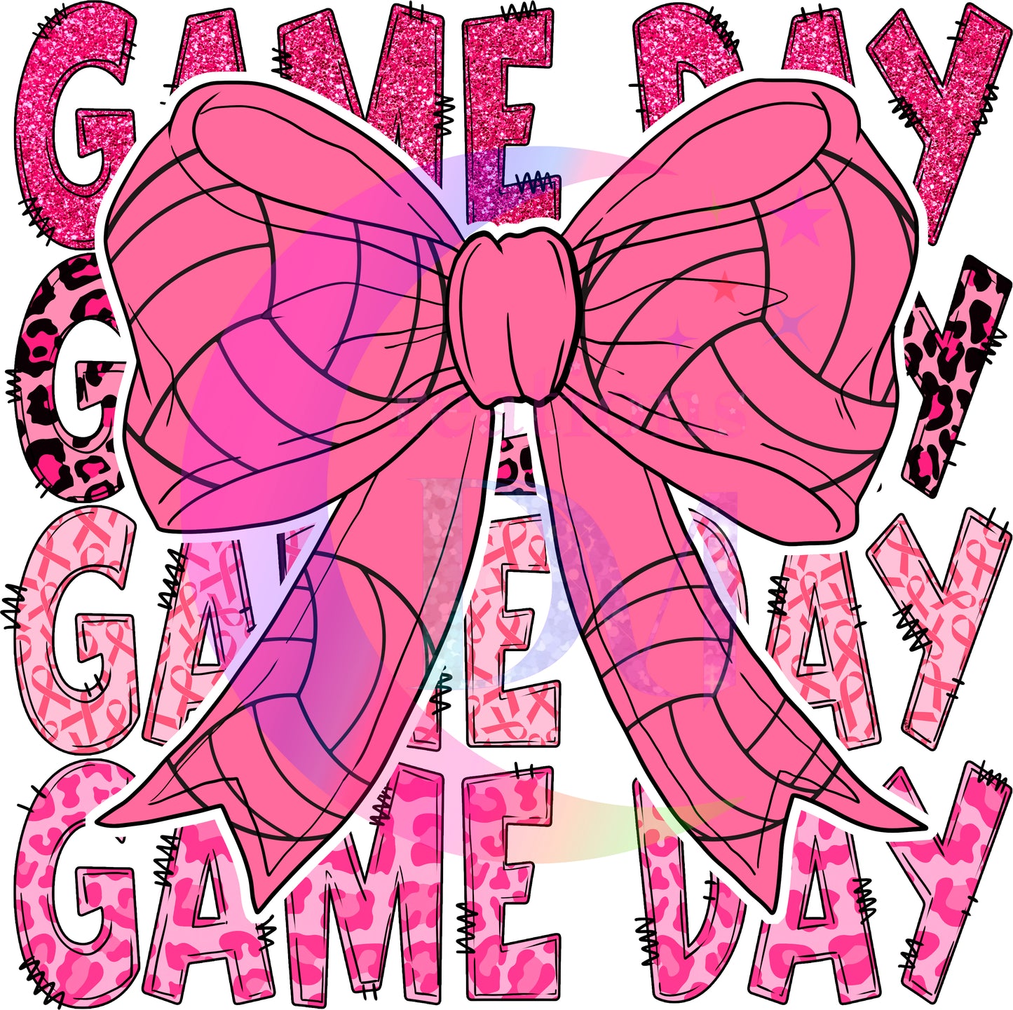 breast cancer awareness month -game day , pink bow with volleyball lining