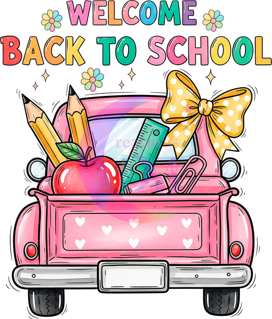 back to school DTF - welcome back to school, pink truck