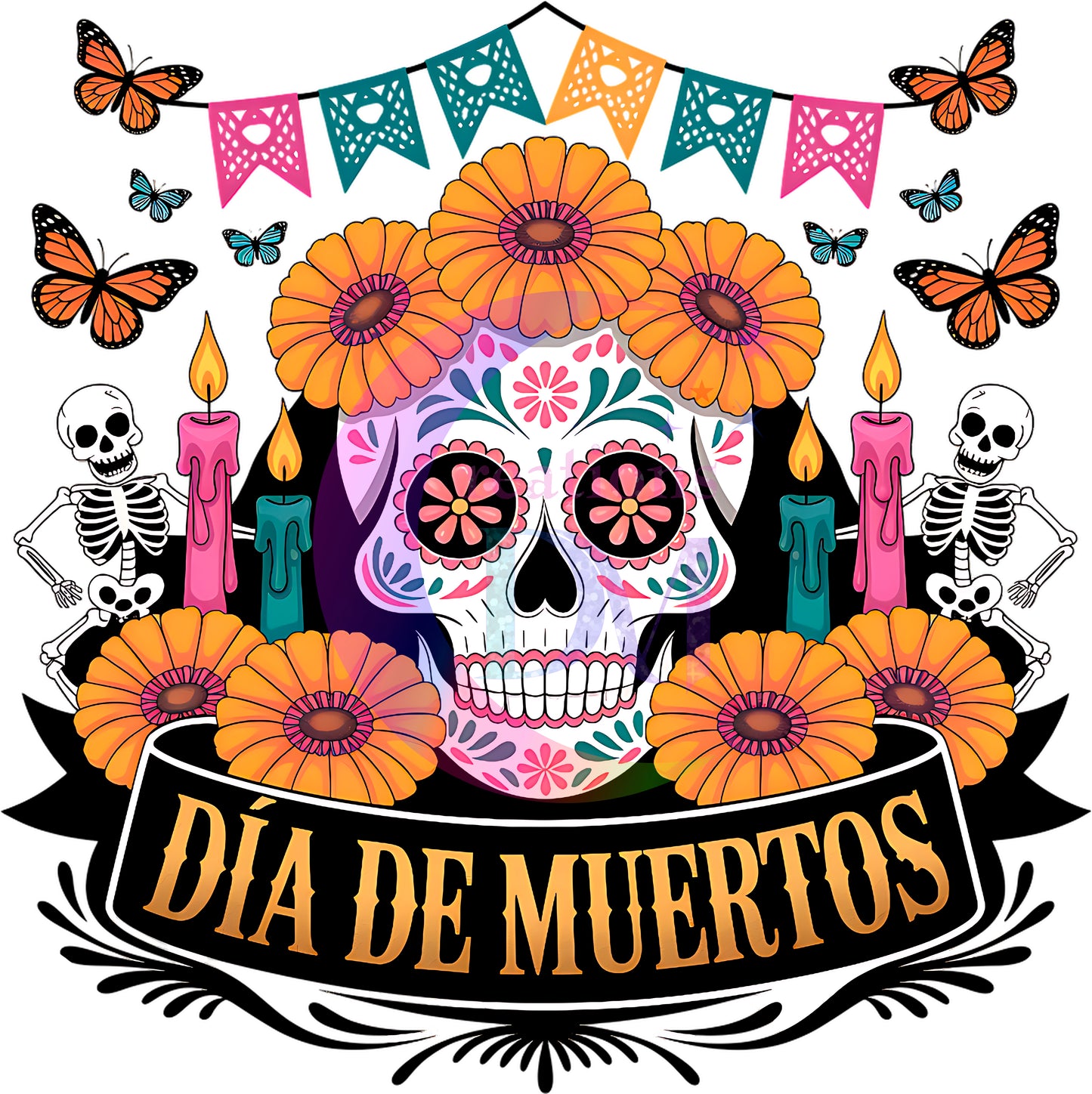 Dia de los muertos/Day of the Dead- dia de muertos skull and butterflies 2