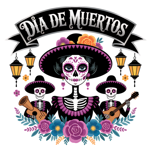 Dia de los muertos/Day of the Dead- dia de muertos mariachis black banner
