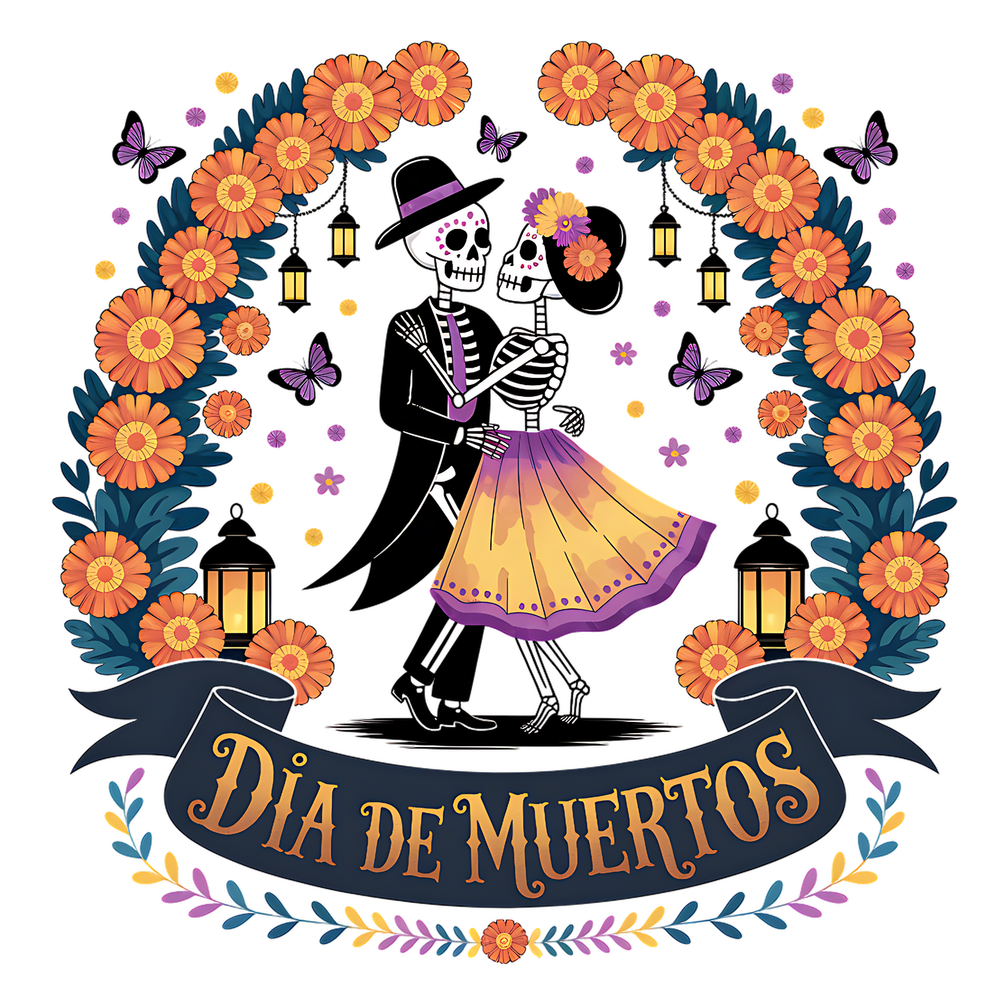 Dia de los muertos/Day of the Dead- dia de muertos black banner, couple dancing