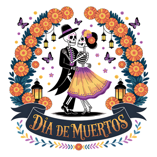 Dia de los muertos/Day of the Dead- dia de muertos black banner, couple dancing