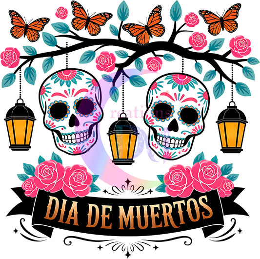 Dia de los muertos/Day of the Dead- dia de muertos 2 skulls and 3 lamps