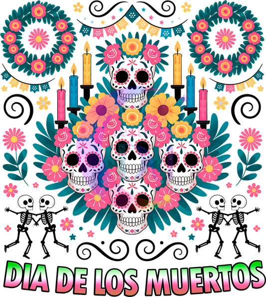 Dia de los muertos/Day of the Dead- 5 skulls pink