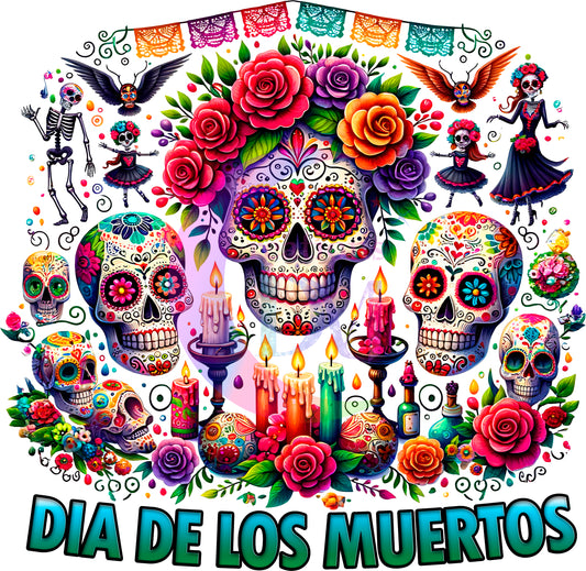 Dia de los muertos/Day of the Dead- 3 skulls, roses