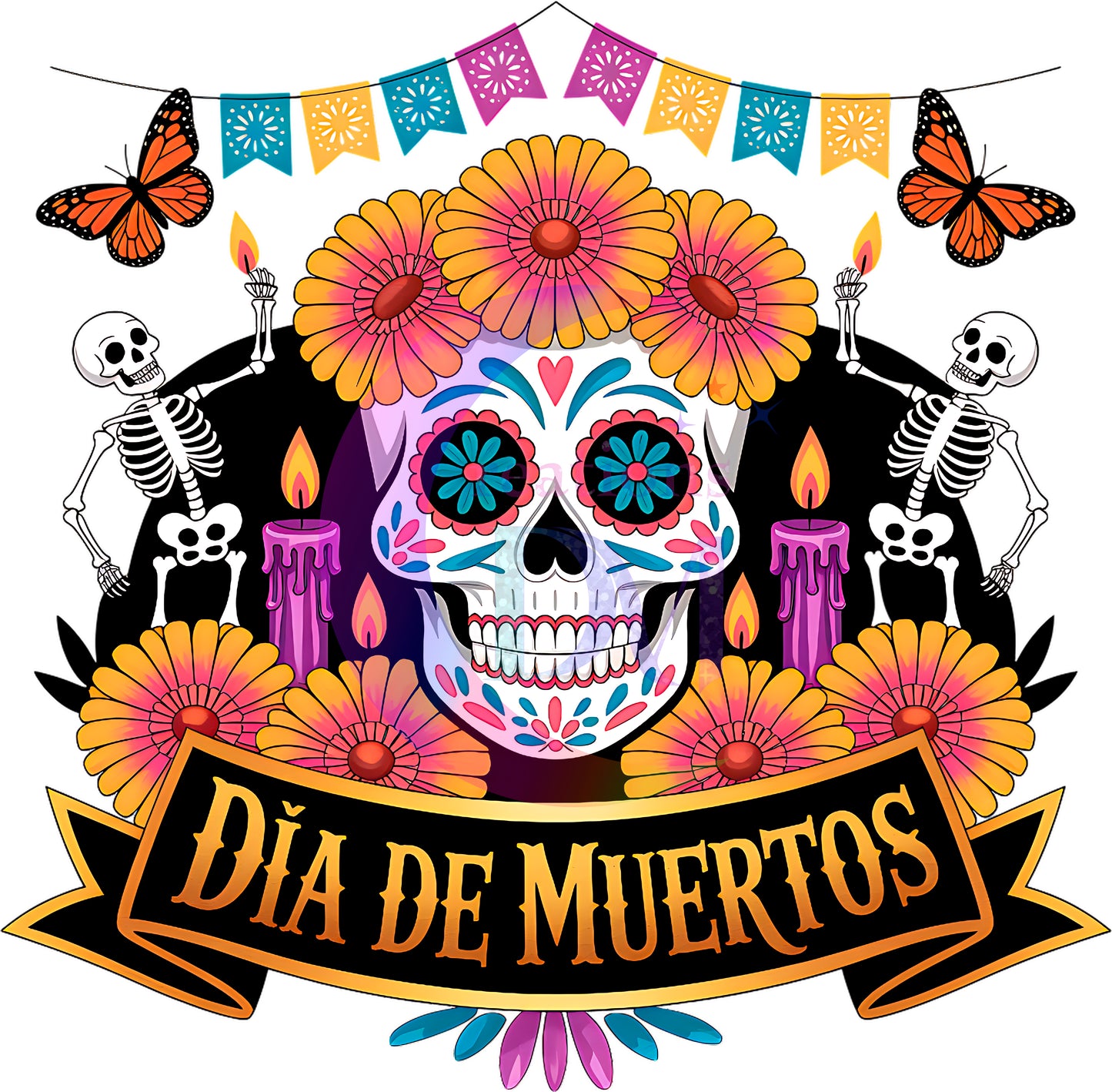 Dia de los muertos/Day of the Dead- dia de muertos skull and butterflies