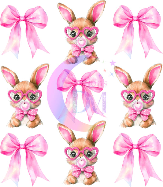 Easter - pink bows, bunny with glasses
