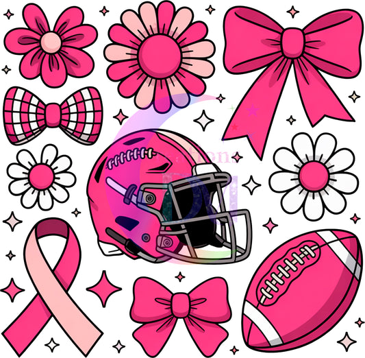 breast cancer awareness month - football, daisy , bow and helmet