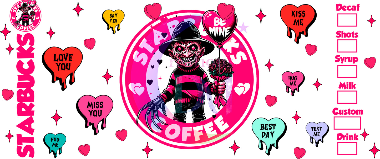 UV DTF - valentines Starbucks - Freddy Kruger