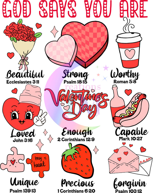 Valentines DTF - God says you are - inspirational , valentines day