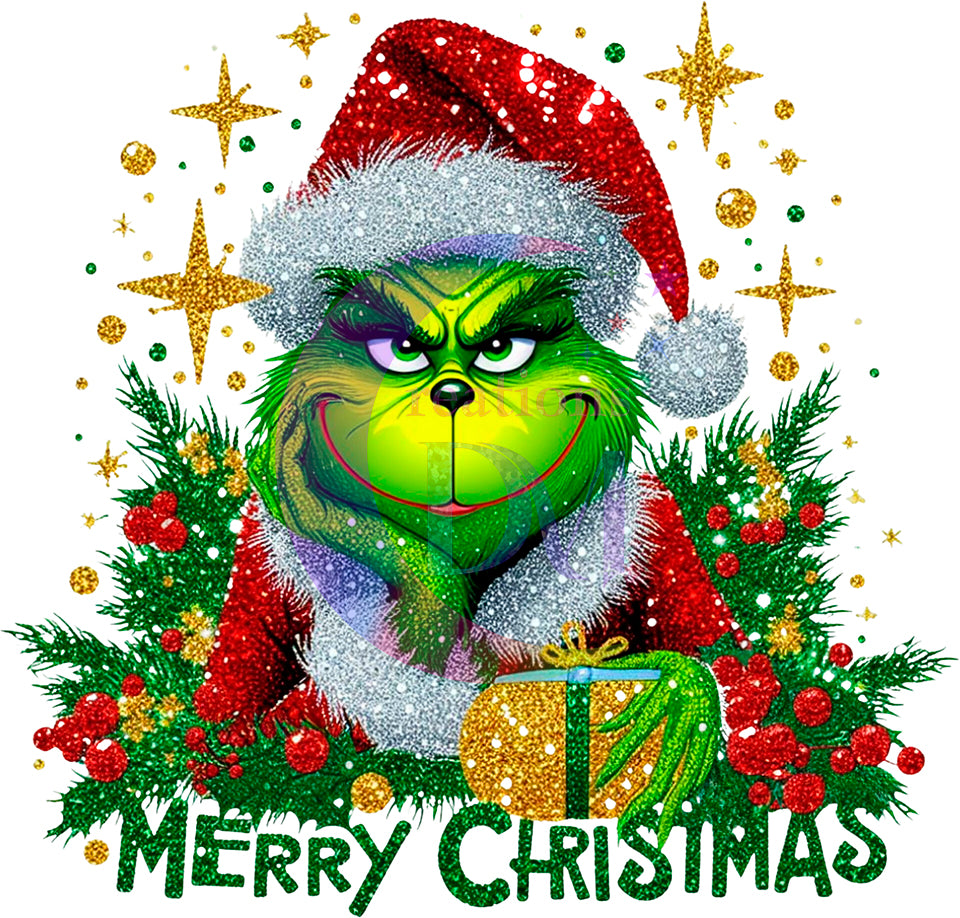 Christmas DTF - grinch all glitter , merry Christmas and presents