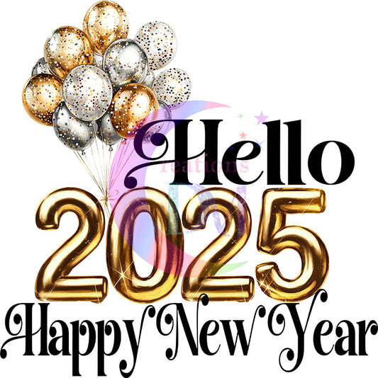 new years- hello 2025 , happy new year gold and black