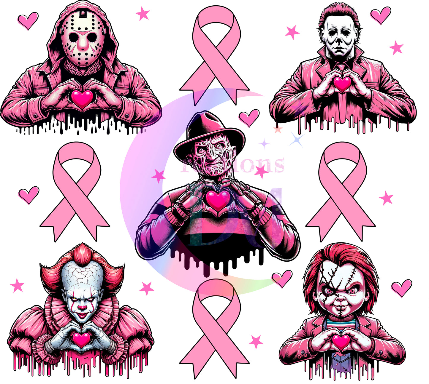 breast cancer awareness month - breast cancer ribbon , and spooky friends
