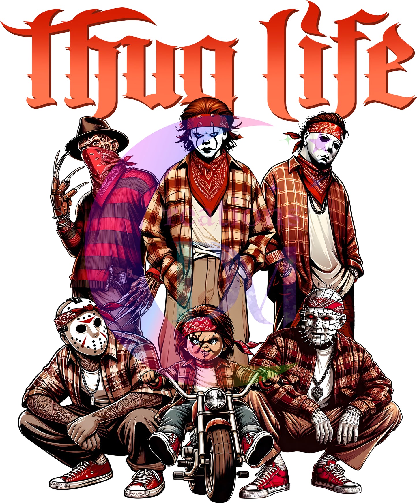 halloween DTF - thug life , chicano style halloween characters red