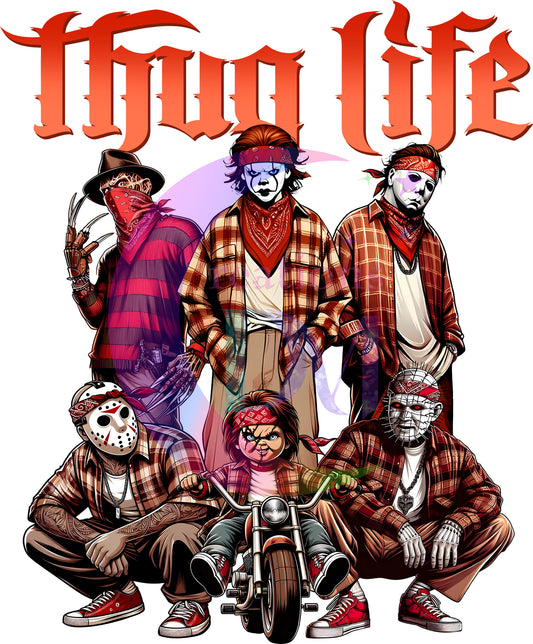halloween DTF - thug life , chicano style halloween characters red