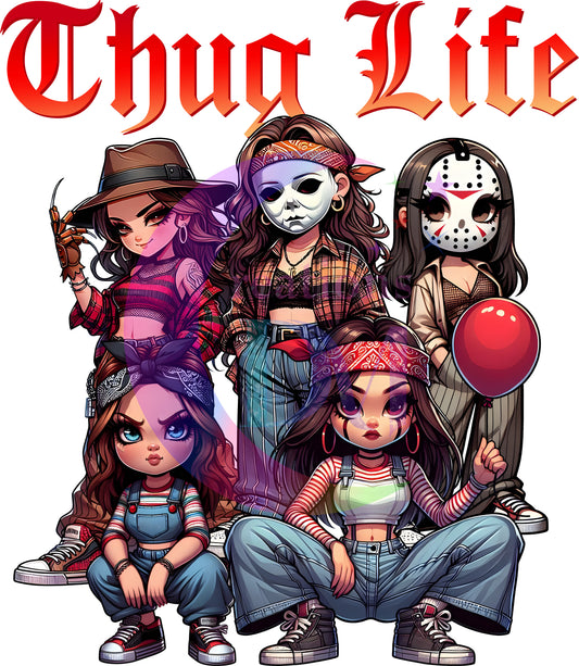 halloween DTF - thug life , chicano style halloween female characters red letters