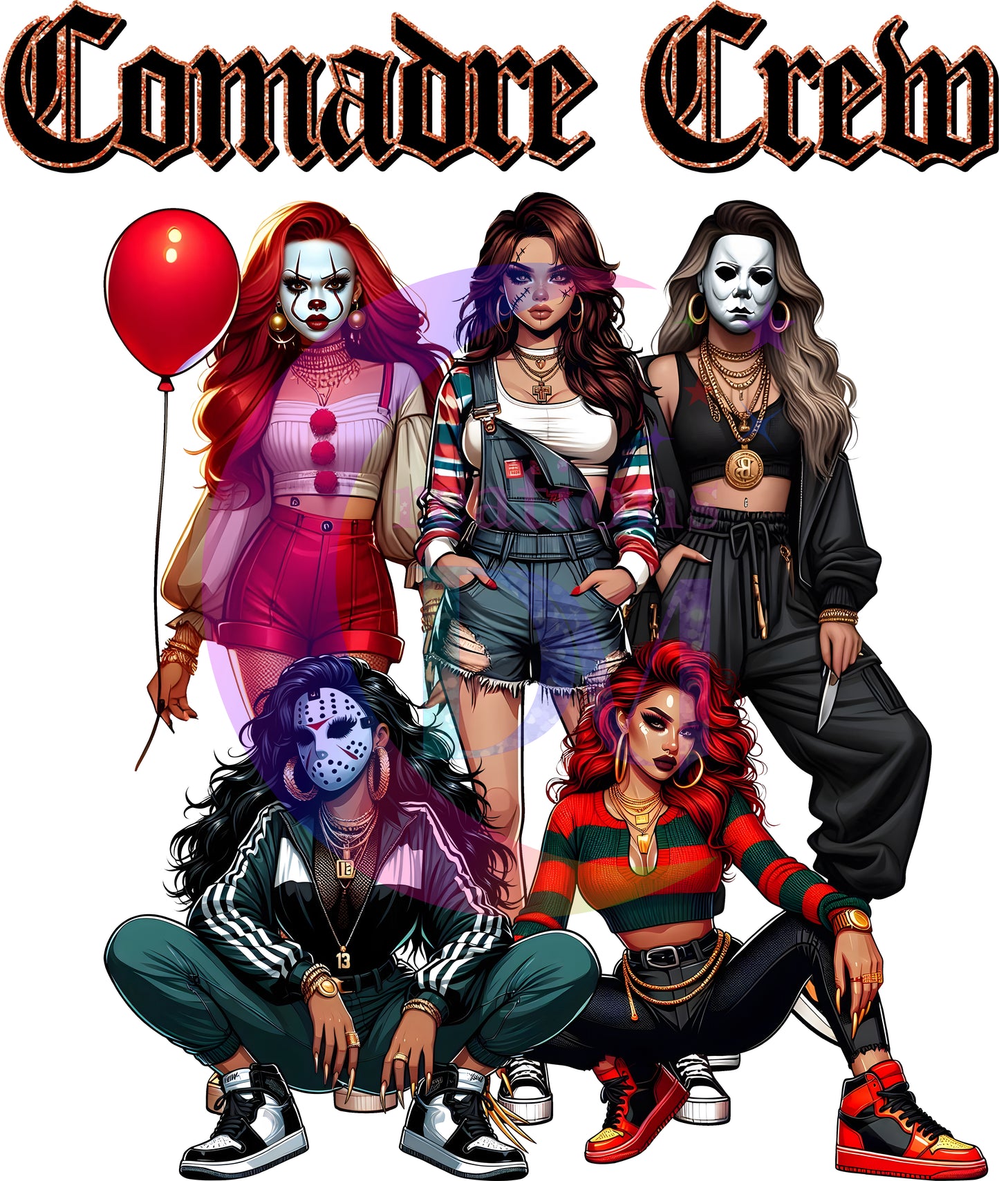 halloween DTF -comadres crew , chicano style halloween female characters ballon