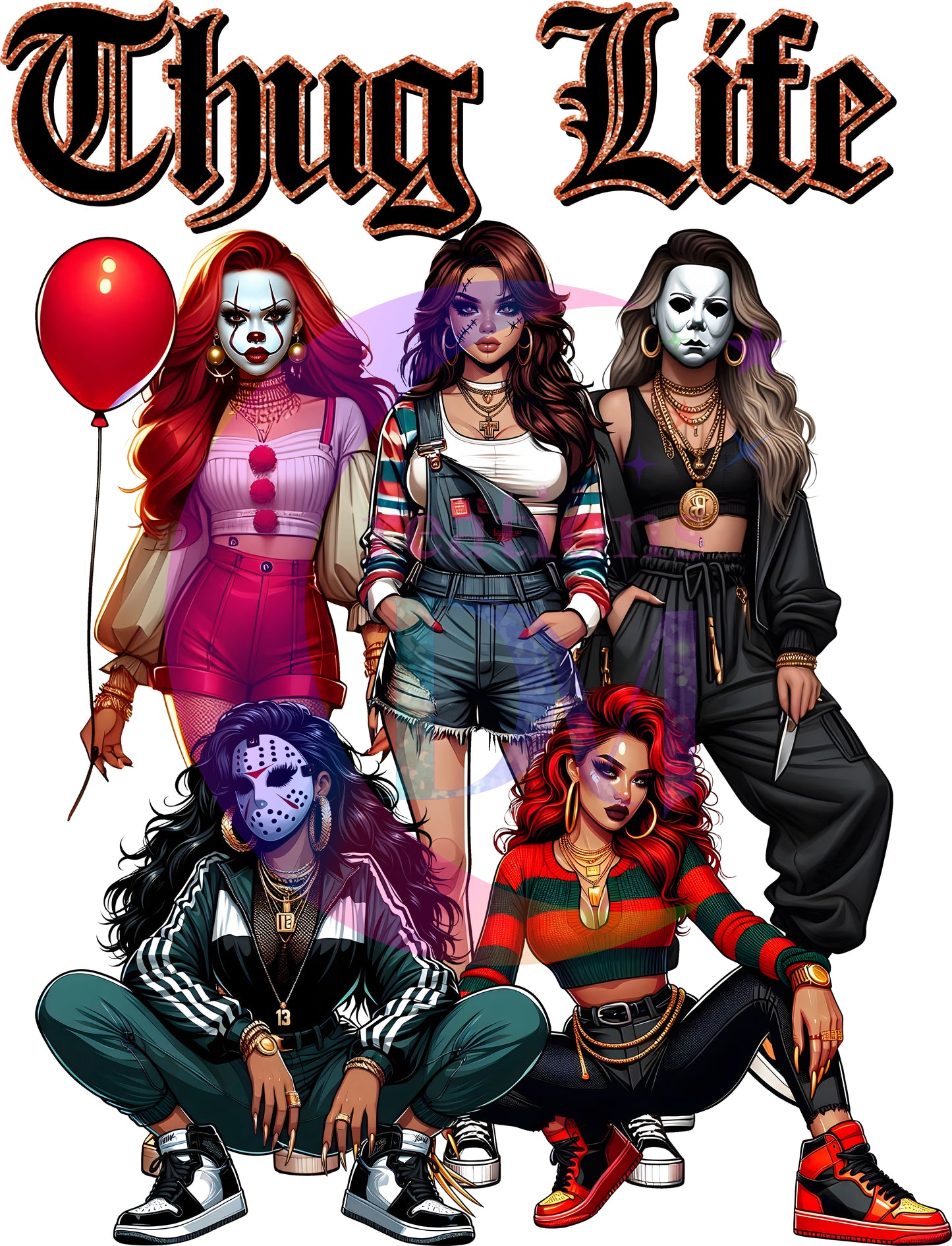 halloween DTF - thug life , chicano style halloween female characters ballon