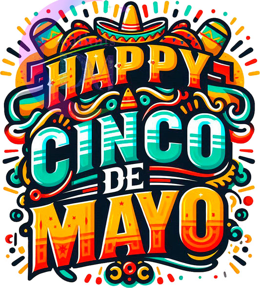 cinco de mayo DTF - happy cinco de mayo orange and blue