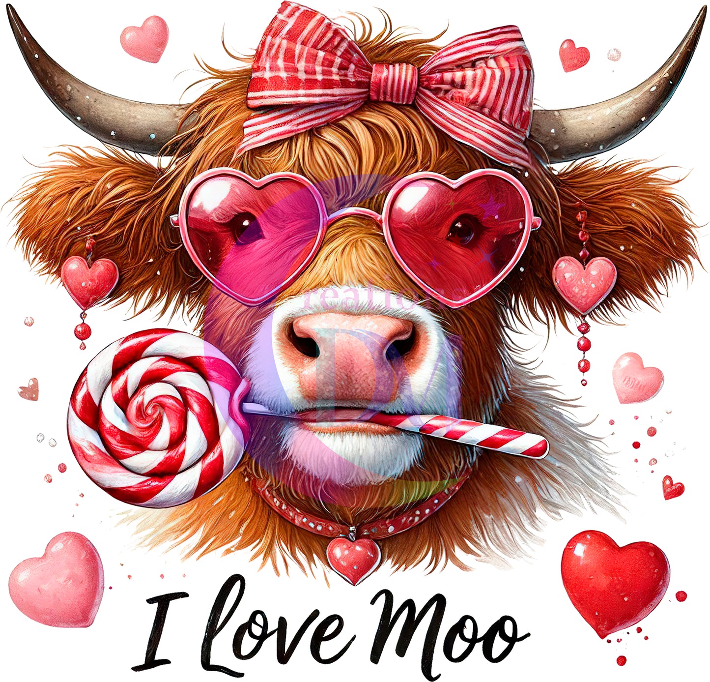 Valentines DTF -I love Moo with glasses
