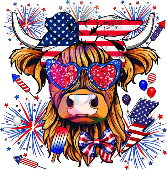 Fourth of July DTF - cow with glasses